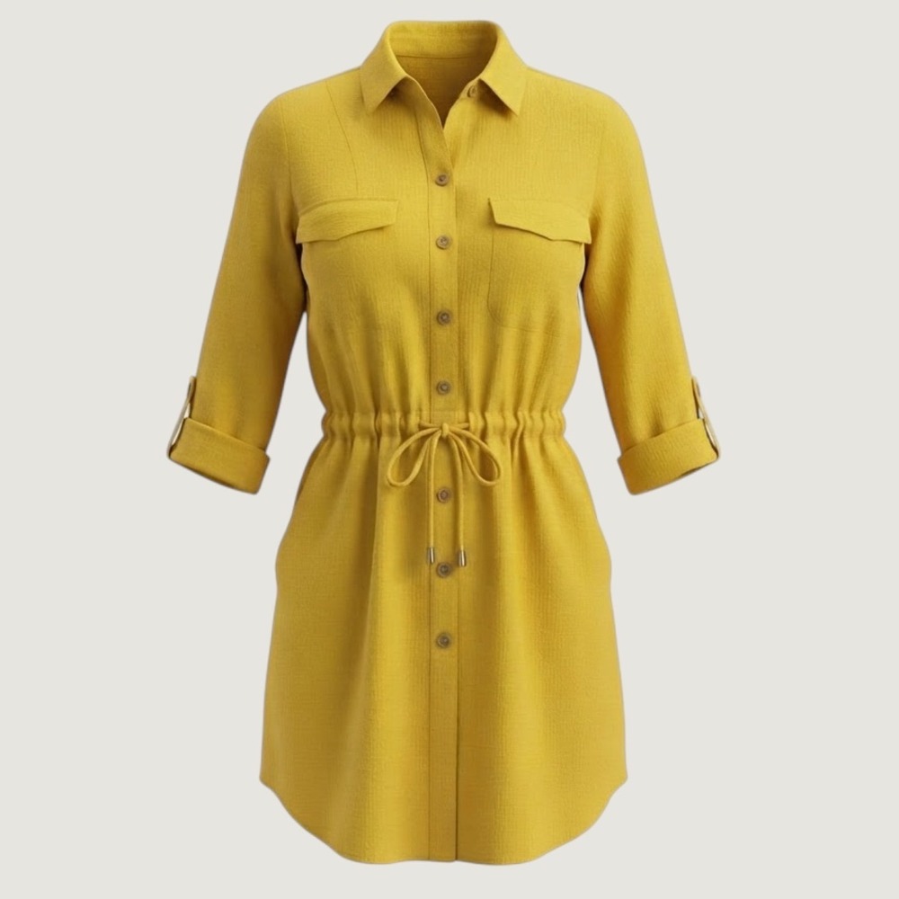 Indulge Instyle Mustard Yellow Button Front Utility Shirt Dress Womens Medium